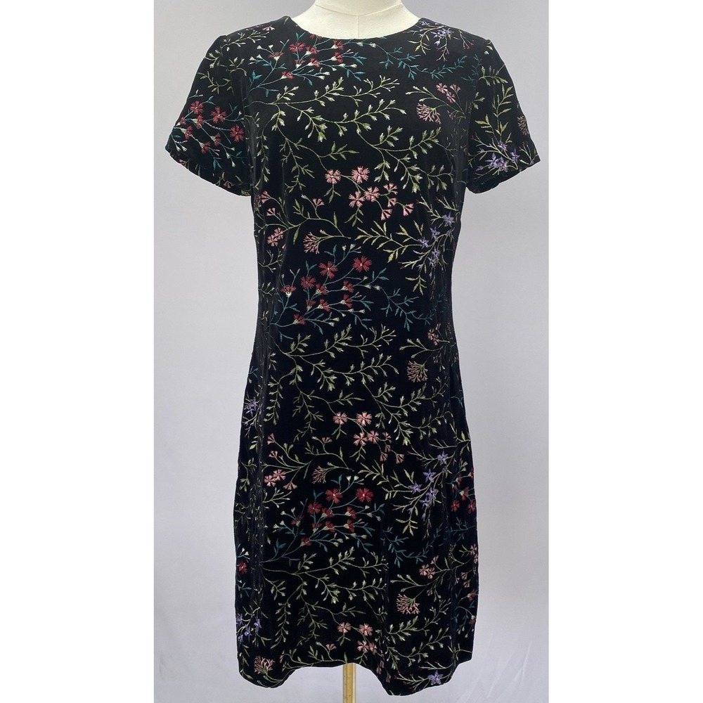 Calvin Klein Black Velvet Embroidered Floral Sheath Dress Sz 8 Whimsygoth